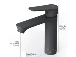 AM.PM Waschtischarmatur mit Klick-Ablaufgarnitur, Waschbecken Armatur, Mischbatterie FTA82222 Hit M-Größe Schwarz