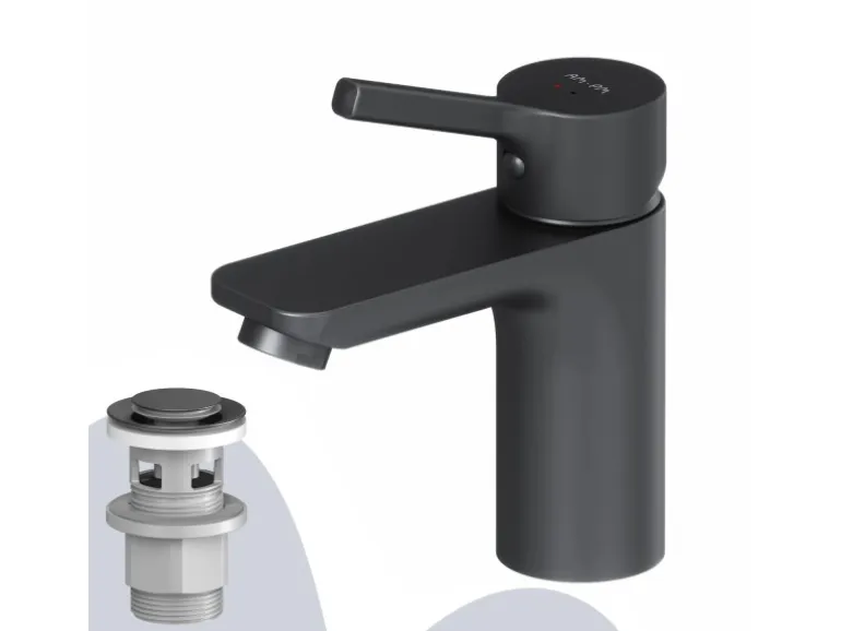 AM.PM Waschtischarmatur mit Klick-Ablauf, Wasserhahn, Waschbecken Armatur, Mischbatterie FXB82122 X-Joy S Schwarz