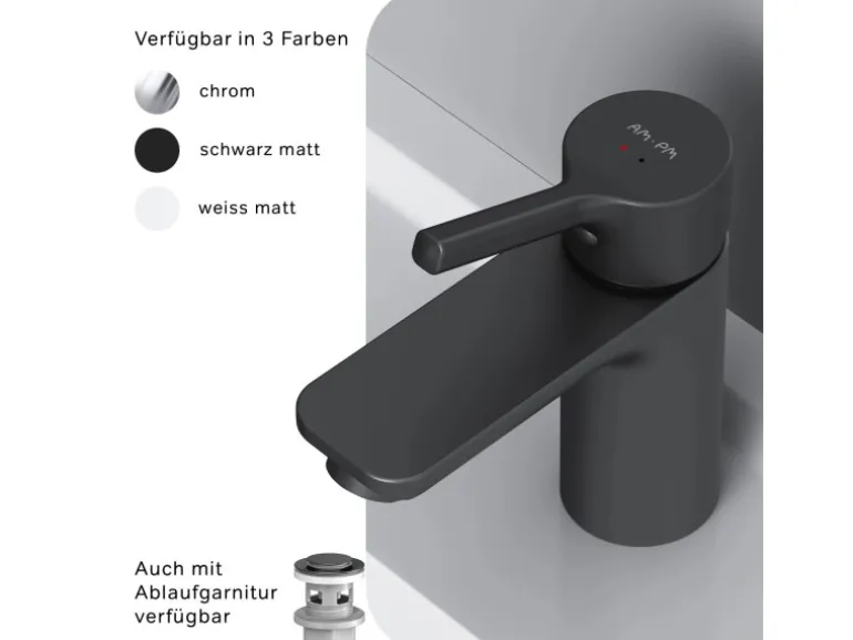 AM.PM Waschtischarmatur mit Klick-Ablauf, Wasserhahn, Waschbecken Armatur, Mischbatterie FXB82122 X-Joy S Schwarz