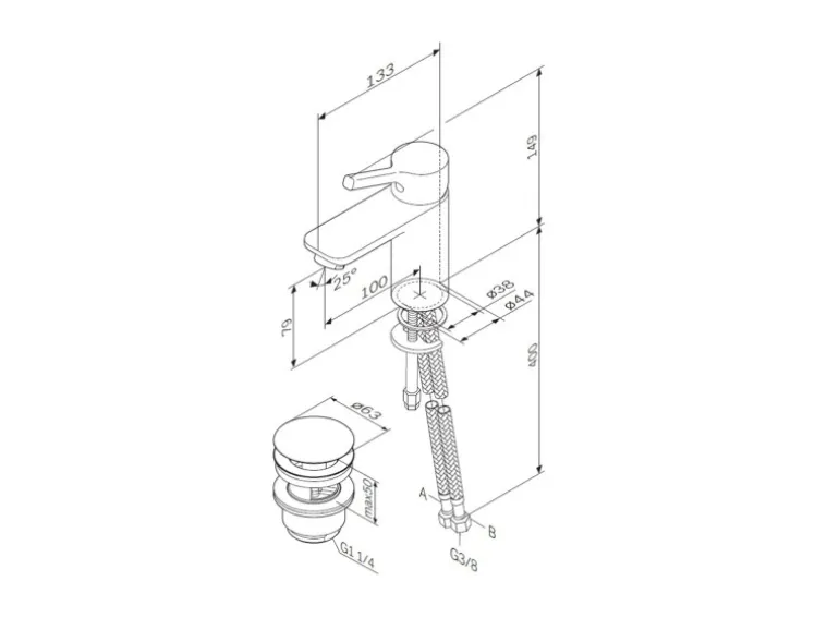 AM.PM Waschtischarmatur mit Klick-Ablauf, Wasserhahn, Waschbecken Armatur, Mischbatterie FXB82122 X-Joy S Schwarz