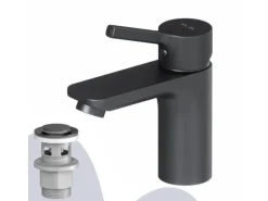 AM.PM Waschtischarmatur mit Klick-Ablauf, Wasserhahn, Waschbecken Armatur, Mischbatterie FXB82122 X-Joy S Schwarz