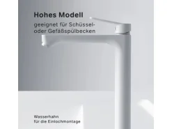 AM.PM Waschtischarmatur mit hohem Auslauf Hit Wasserhahn Bad aus Messing, Mischbatterie FTA92033 Weiß