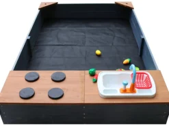 Axi Kelly Sandkasten mit Spielküchenzeile Anthrazit - Braun 180 x 115 x 22 cm