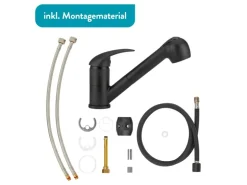 baliv Küchenarmatur mit Wasserspareinsatz & Geschirrbrause KI-1521 Schwarz Matt