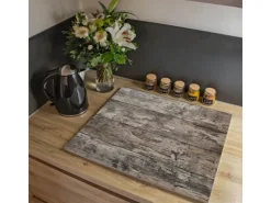Banjado Herdabdeckplatte Glas 1 Teilig 60x52CM Schneidebrett Herdabdeckung Mit Motiv Alte Planken