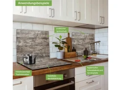 Banjado Herdabdeckplatte Glas 1 Teilig 60x52CM Schneidebrett Herdabdeckung Mit Motiv Alte Planken