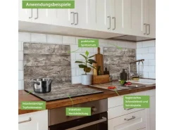 Banjado Herdabdeckplatte Glas 1 Teilig 60x52CM Schneidebrett Herdabdeckung Mit Motiv Alte Planken