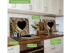 Banjado Herdabdeckplatte Glas 1 Teilig 60x52CM Schneidebrett Herdabdeckung Mit Motiv Baumherz