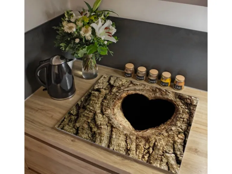Banjado Herdabdeckplatte Glas 1 Teilig 60x52CM Schneidebrett Herdabdeckung Mit Motiv Baumherz