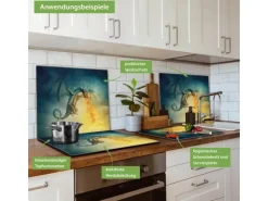 Banjado Herdabdeckplatte Glas 1 Teilig 60x52CM Schneidebrett Herdabdeckung Mit Motiv Drachen