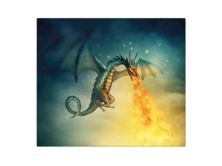 Banjado Herdabdeckplatte Glas 1 Teilig 60x52CM Schneidebrett Herdabdeckung Mit Motiv Drachen