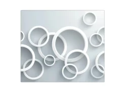 Banjado Herdabdeckplatte Glas 1 Teilig 60x52CM Schneidebrett Herdabdeckung Mit Motiv Weiße Ringe