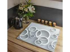 Banjado Herdabdeckplatte Glas 1 Teilig 60x52CM Schneidebrett Herdabdeckung Mit Motiv Weiße Ringe