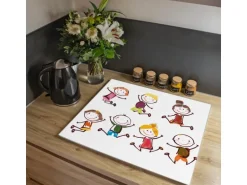 Banjado Herdabdeckplatte Glas 1 Teilig 60x52CM Schneidebrett Herdabdeckung Mit Motiv Happy Kids