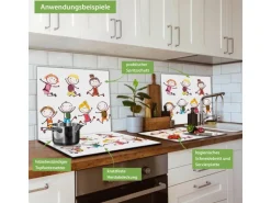 Banjado Herdabdeckplatte Glas 1 Teilig 60x52CM Schneidebrett Herdabdeckung Mit Motiv Happy Kids