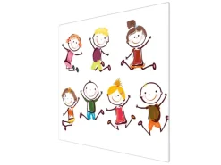 Banjado Herdabdeckplatte Glas 1 Teilig 60x52CM Schneidebrett Herdabdeckung Mit Motiv Happy Kids