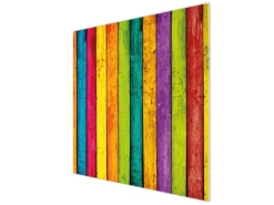 Banjado Herdabdeckplatte Glas 1 Teilig 60x52CM Schneidebrett Herdabdeckung Mit Motiv Bunte Holzlatten