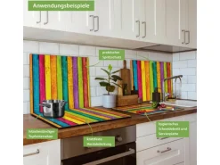 Banjado Herdabdeckplatte Glas 1 Teilig 60x52CM Schneidebrett Herdabdeckung Mit Motiv Bunte Holzlatten