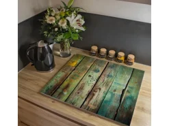 Banjado Herdabdeckplatte Glas 1 Teilig 60x52CM Schneidebrett Herdabdeckung Mit Motiv Grünes Holz