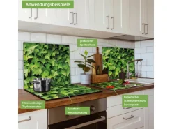 Banjado Herdabdeckplatte Glas 1 Teilig 60x52CM Schneidebrett Herdabdeckung Mit Motiv Efeu