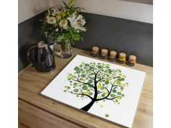 Banjado Herdabdeckplatte Glas 1 Teilig 60x52CM Schneidebrett Herdabdeckung Mit Motiv Laubzauberbaum