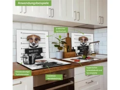 Banjado Herdabdeckplatte Glas 1 Teilig 60x52CM Schneidebrett Herdabdeckung Mit Motiv Bad Dog Jack Russel