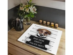 Banjado Herdabdeckplatte Glas 1 Teilig 60x52CM Schneidebrett Herdabdeckung Mit Motiv Bad Dog Jack Russel