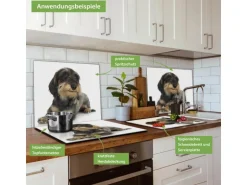 Banjado Herdabdeckplatte Glas 1 Teilig 60x52CM Schneidebrett Herdabdeckung Mit Motiv Dackel