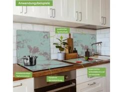 Banjado Herdabdeckplatte Glas 1 Teilig 60x52CM Schneidebrett Herdabdeckung Mit Motiv Blaue Struktur