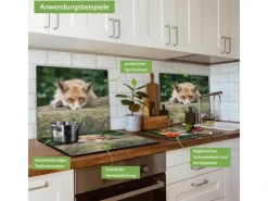 Banjado Herdabdeckplatte Glas 1 Teilig 60x52CM Schneidebrett Herdabdeckung Mit Motiv Fuchs Relax