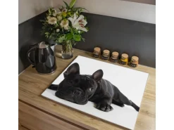 Banjado Herdabdeckplatte Glas 1 Teilig 60x52CM Schneidebrett Herdabdeckung Mit Motiv Bulldogge