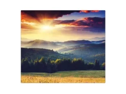 Banjado Herdabdeckplatte Glas 1 Teilig 60x52CM Schneidebrett Herdabdeckung Mit Motiv Karpaten Sonnenuntergang