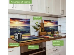 Banjado Herdabdeckplatte Glas 1 Teilig 60x52CM Schneidebrett Herdabdeckung Mit Motiv Karpaten Sonnenuntergang