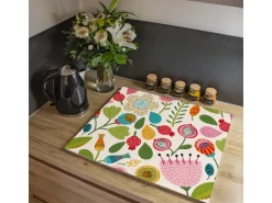 Banjado Herdabdeckplatte Glas 1 Teilig 60x52CM Schneidebrett Herdabdeckung Mit Motiv Blumen Naiv