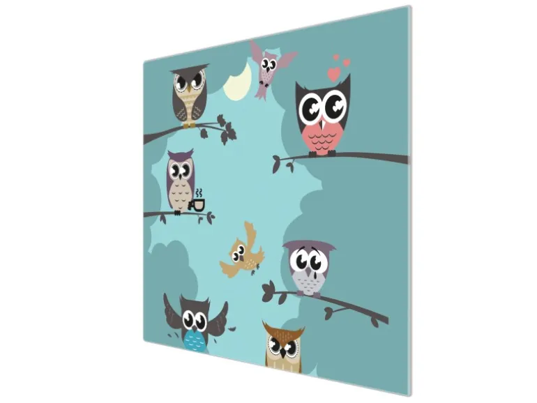 Banjado Herdabdeckplatte Glas 1 Teilig 60x52CM Schneidebrett Herdabdeckung Mit Motiv Acht Eulen