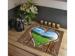 Banjado Herdabdeckplatte Glas 1 Teilig 60x52CM Schneidebrett Herdabdeckung Mit Motiv Ausblick Mit Herz
