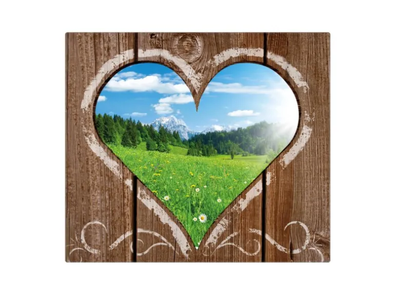 Banjado Herdabdeckplatte Glas 1 Teilig 60x52CM Schneidebrett Herdabdeckung Mit Motiv Ausblick Mit Herz