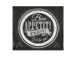 Banjado Herdabdeckplatte Glas 1 Teilig 60x52CM Schneidebrett Herdabdeckung Mit Motiv Bon Appetit