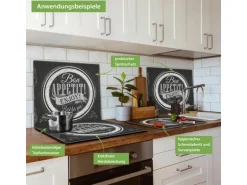 Banjado Herdabdeckplatte Glas 1 Teilig 60x52CM Schneidebrett Herdabdeckung Mit Motiv Bon Appetit