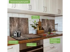 Banjado Herdabdeckplatte Glas 1 Teilig 60x52CM Schneidebrett Herdabdeckung Mit Motiv Altes Holz