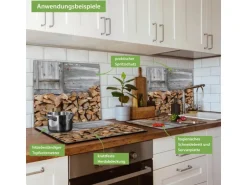 Banjado Herdabdeckplatte Glas 1 Teilig 60x52CM Schneidebrett Herdabdeckung Mit Motiv Feuerholz