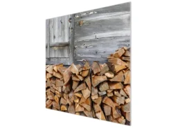 Banjado Herdabdeckplatte Glas 1 Teilig 60x52CM Schneidebrett Herdabdeckung Mit Motiv Feuerholz