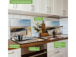 Banjado Herdabdeckplatte Glas 1 Teilig 60x52CM Schneidebrett Herdabdeckung Mit Motiv Dünen