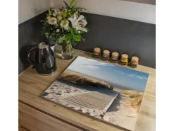 Banjado Herdabdeckplatte Glas 1 Teilig 60x52CM Schneidebrett Herdabdeckung Mit Motiv Dünen