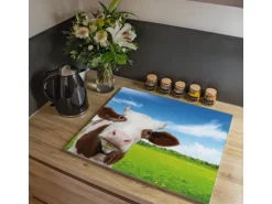 Banjado Herdabdeckplatte Glas 1 Teilig 60x52CM Schneidebrett Herdabdeckung Mit Motiv Pardon