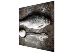 Banjado Herdabdeckplatte Glas 1 Teilig 60x52CM Schneidebrett Herdabdeckung Mit Motiv Fisch Und Salz