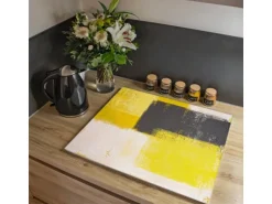 Banjado Herdabdeckplatte Glas 1 Teilig 60x52CM Schneidebrett Herdabdeckung Mit Motiv Abstrakt Gelb