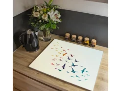 Banjado Herdabdeckplatte Glas 1 Teilig 60x52CM Schneidebrett Herdabdeckung Mit Motiv Fliegende Vögel