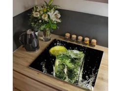 Banjado Herdabdeckplatte Glas 1 Teilig 60x52CM Schneidebrett Herdabdeckung Mit Motiv Brasilianischer Cocktail