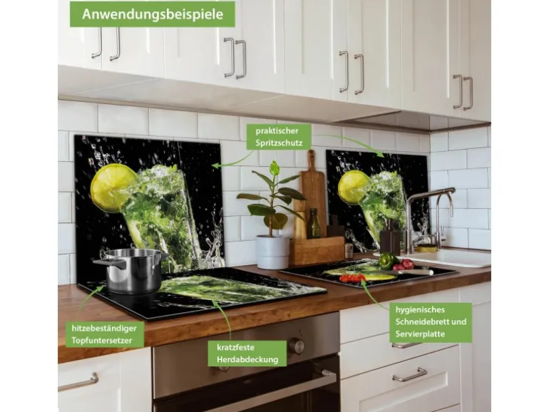 Banjado Herdabdeckplatte Glas 1 Teilig 60x52CM Schneidebrett Herdabdeckung Mit Motiv Brasilianischer Cocktail